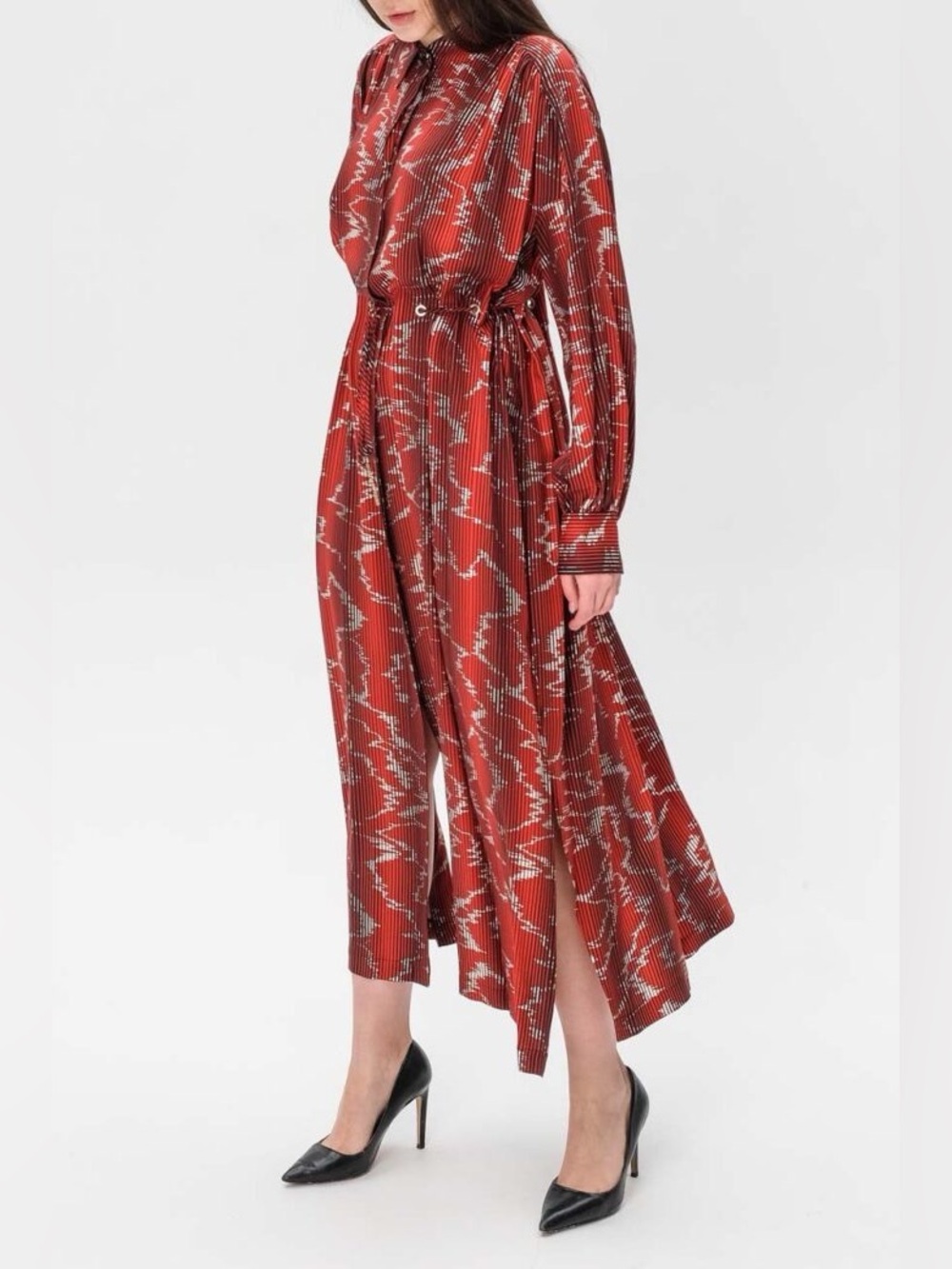 Hugo Boss Silk Red Abstract Printed Shirt Dress